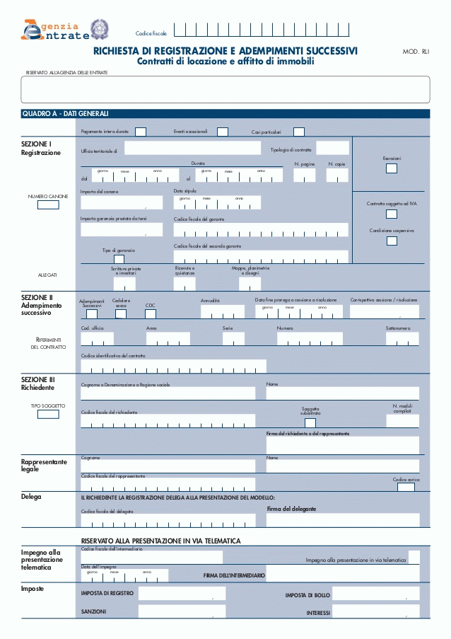 Modello Rli Agenzia Entrate 2019 Editabile Fiscomania