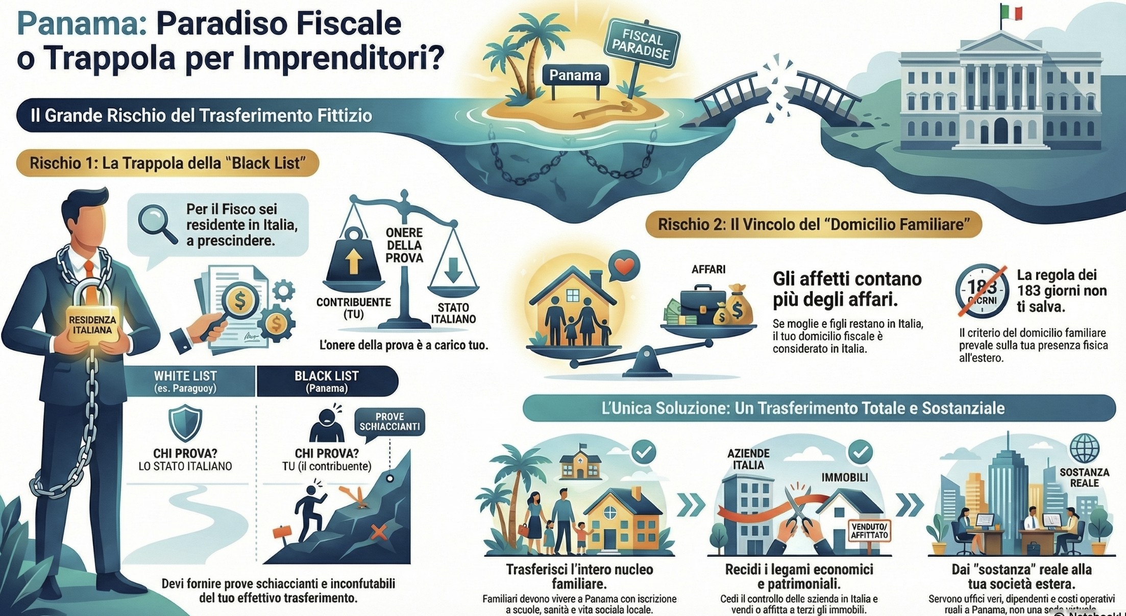 Infografica rischi trasferimento residenza fiscale Panama Black List
