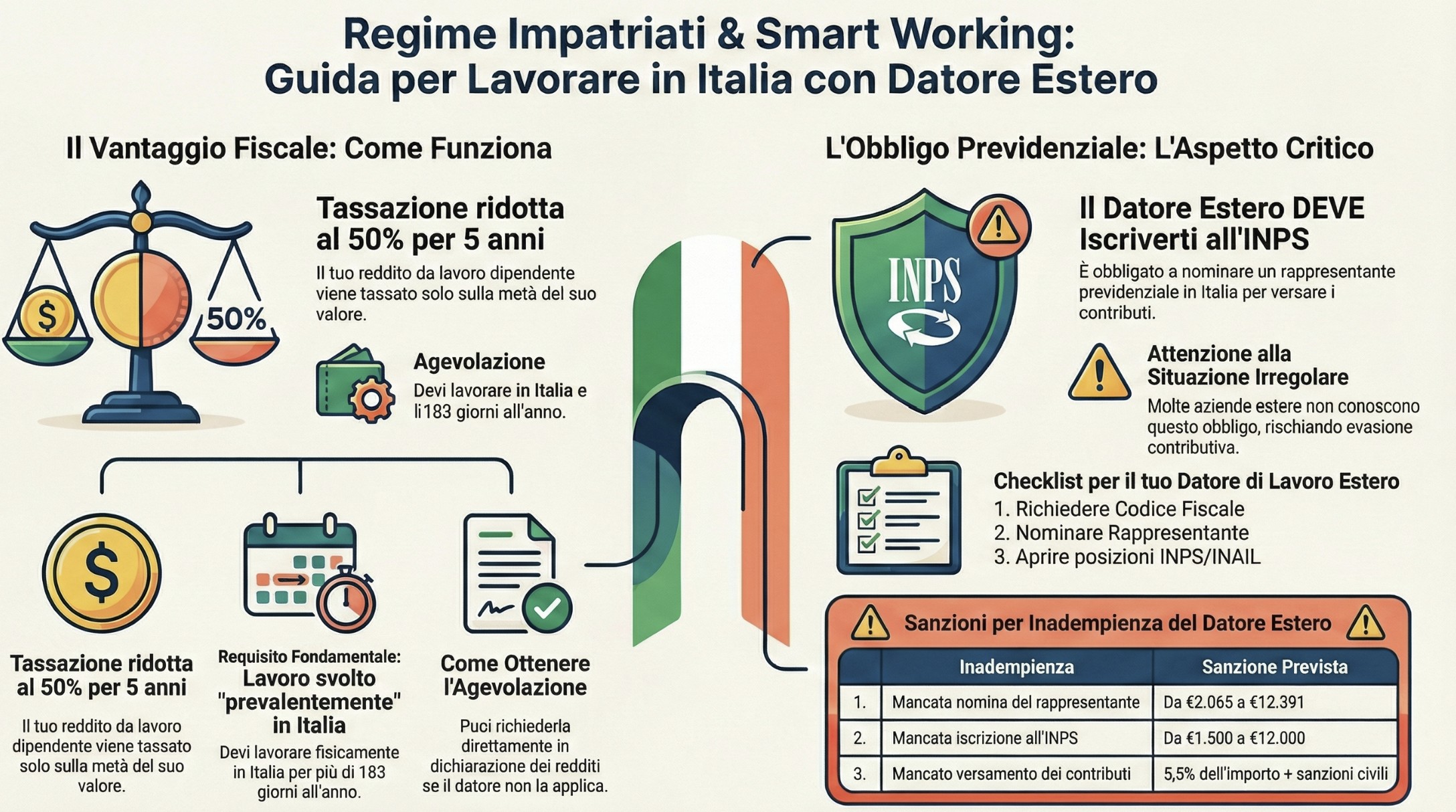 Infografica confronto Datore Italiano vs Estero Regime Impatriati