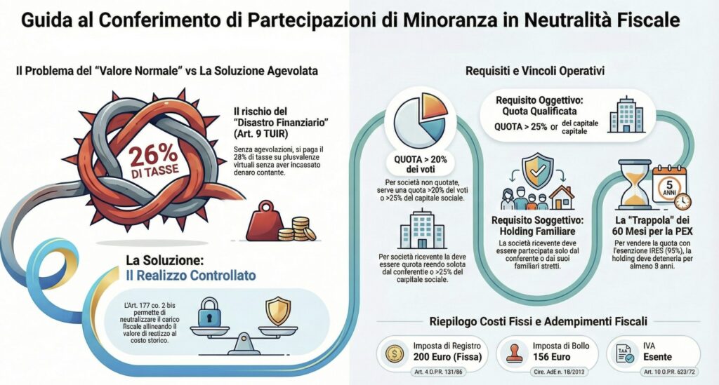 Conferimento-partecipazioni-minoranza-realizzo-controllato-esente-neutrale-infografica