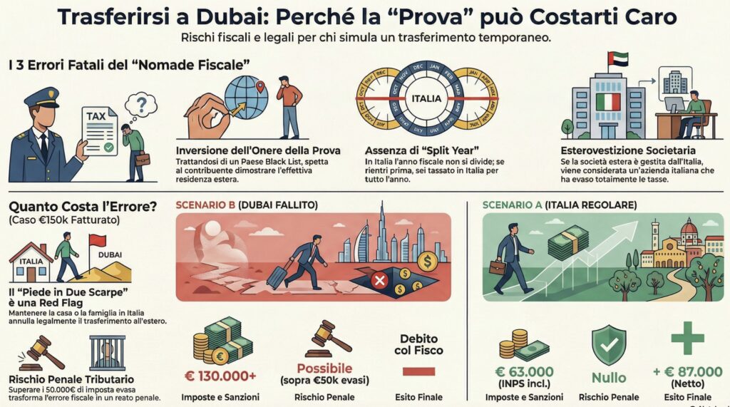 Trasferimento-Dubai-post-forfettario-prova-rischi-accertamento-infografica
