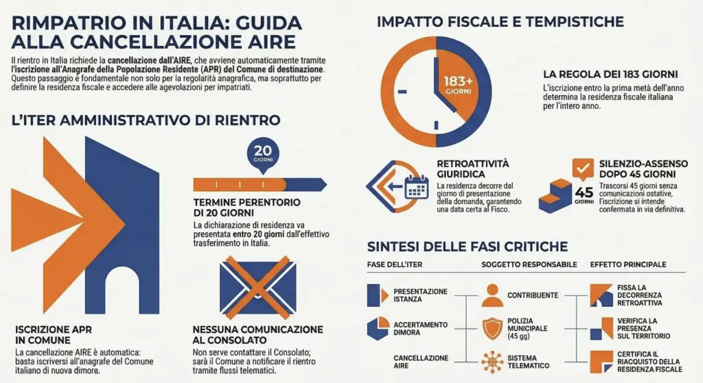 Cancellazione-AIRE-rimpatrio-Italia-procedura-tempistiche-impatto-fiscale-infografica