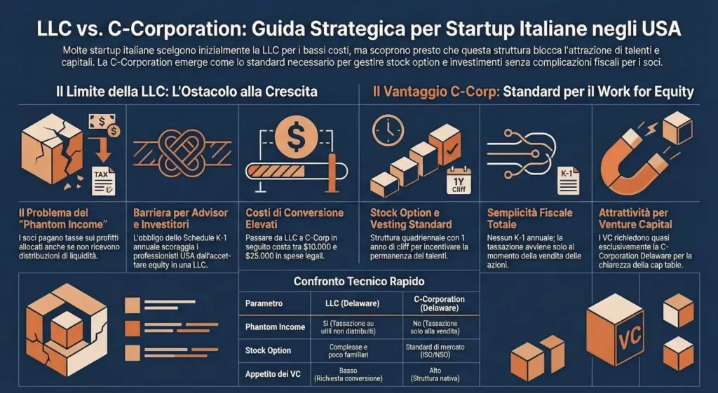 LLC-C-Corporation-startup-USA-guida-work-for-equity-infografica