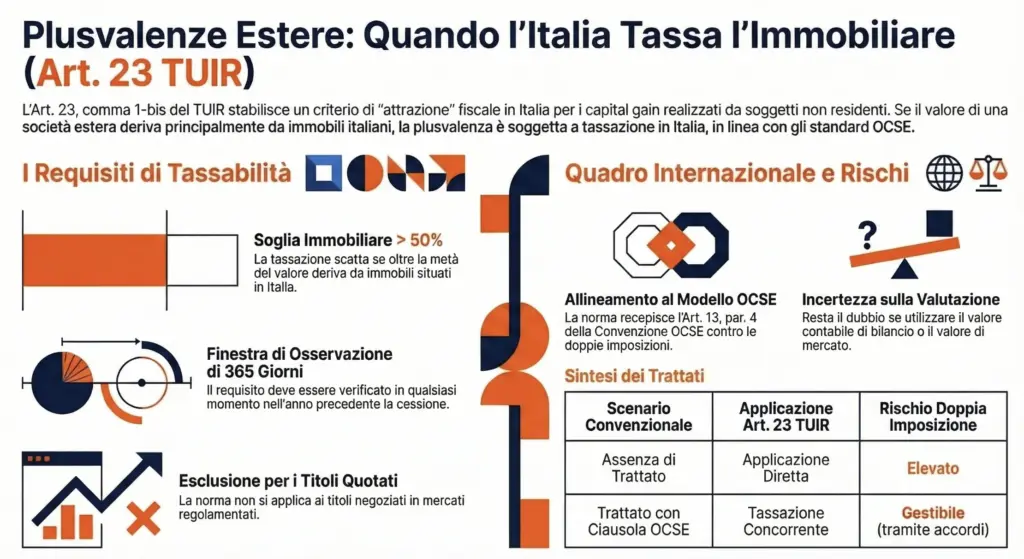 Tassazione-plusvalenze-cessione-partecipazioni-immobiliare-estera-immobili-Italia-infografica