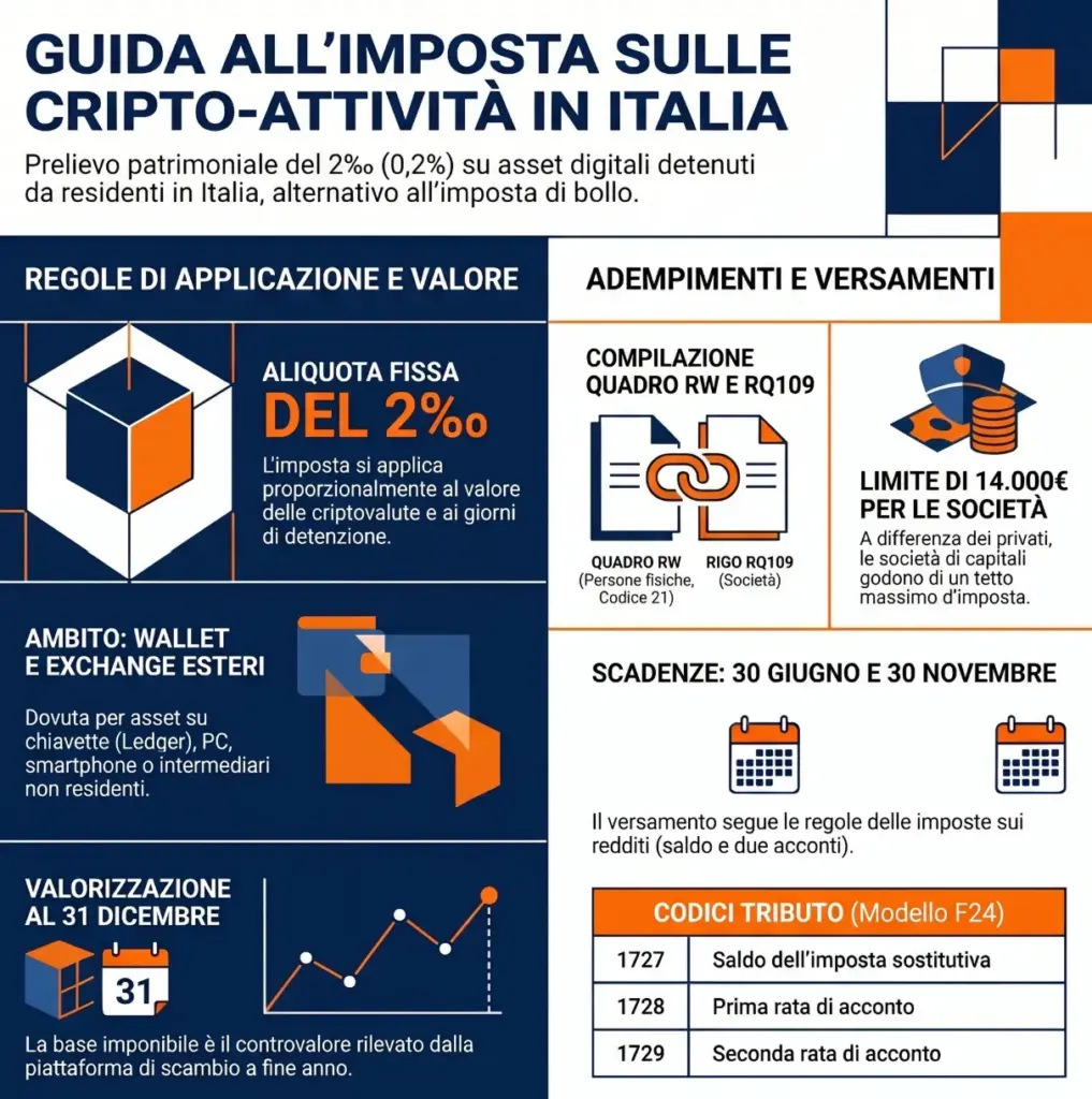 Imposta-cripto-attività-guida-calcolo-base-imponibile-compilazione-dichiarazione-infografica