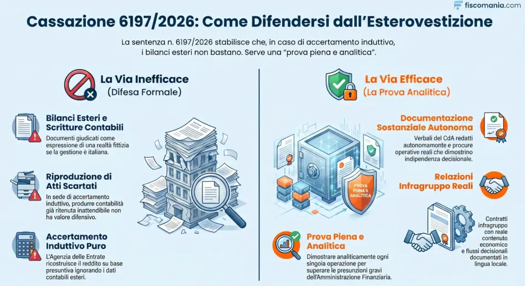 Cassazione-6197-2026-contabilità-estera-inattendibile-bilanci-non-salvano-accertamento-infografica-2