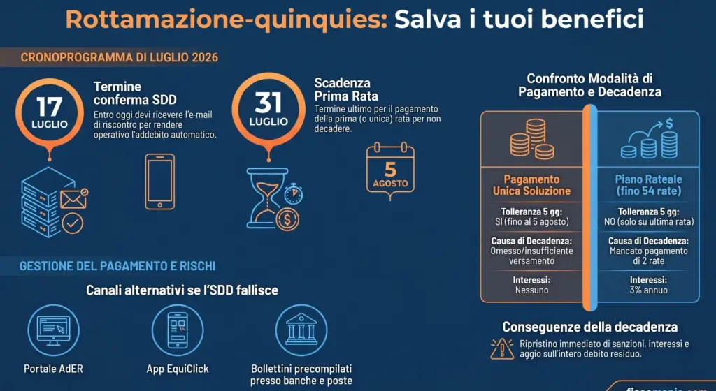 Rottamazione-quinquies-attivazione-SDD-entro-17-luglio-rata-31-luglio-infografica